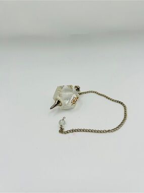 Faceted Clear Crystal Quartz Pendulum with Om Symbol